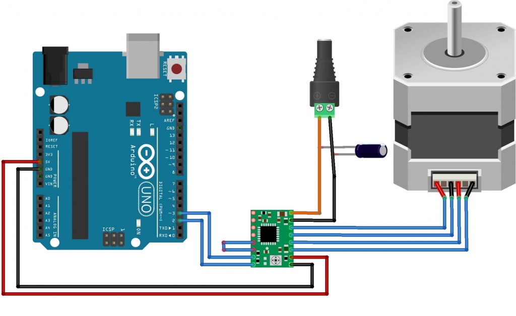 Схема подключения A4988 к плате Arduino